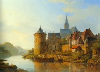 Ansicht einer Stadt am Rhein